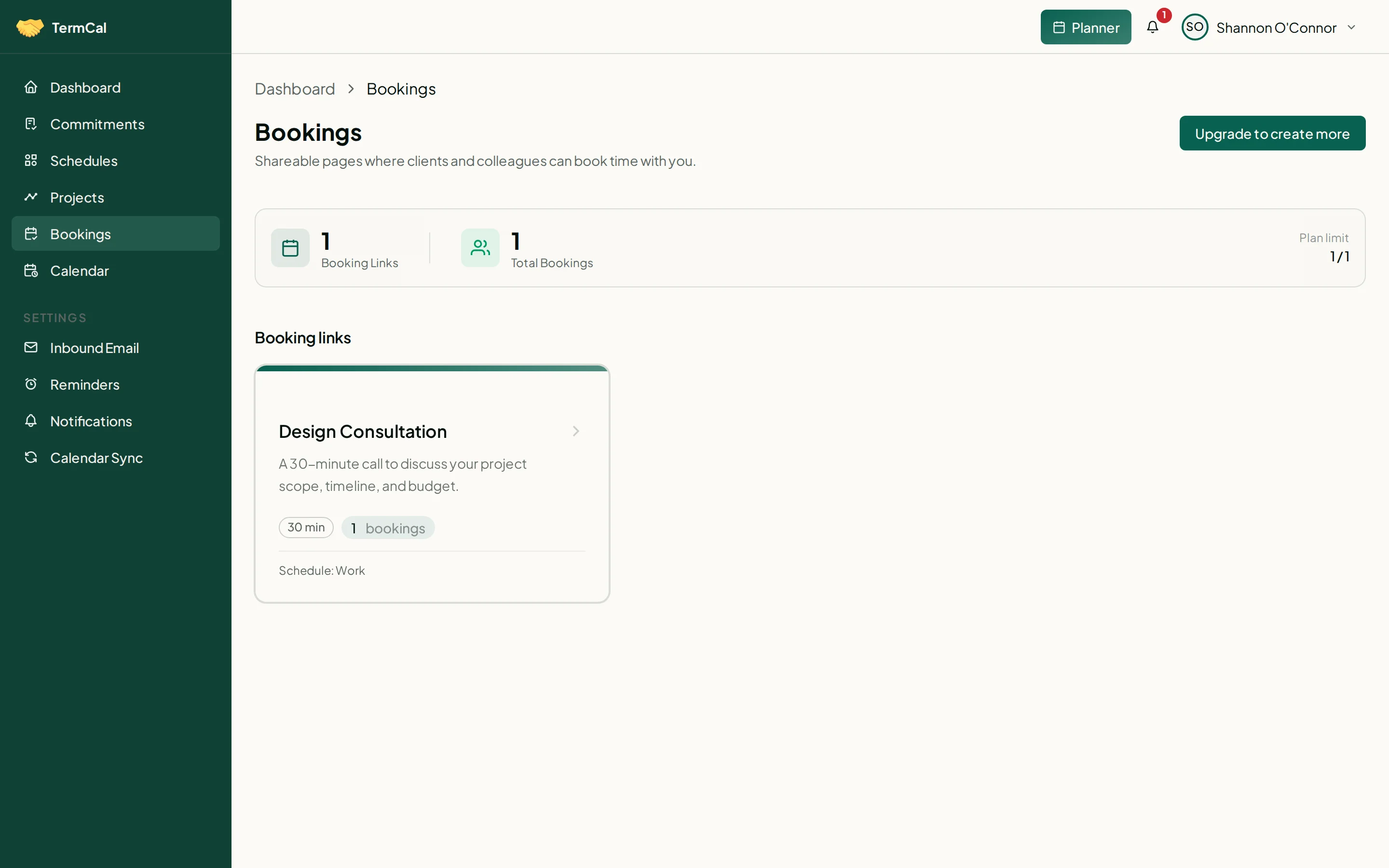 Bookings list showing a Design Consultation link with upcoming reservations
